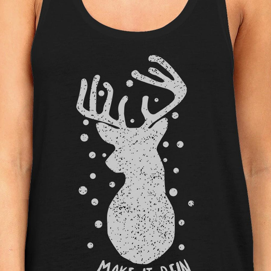 Make It Rein Vintage Reindeer Womens Black Tank Top