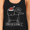 Meowy Catmas Santa Cat Is Coming Womens Black Tank Top