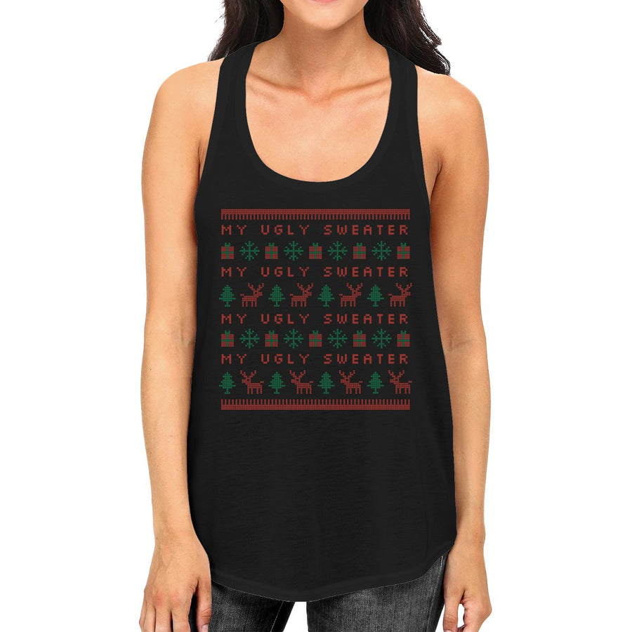 My Ugly Sweater Pattern Womens Black Tank Top