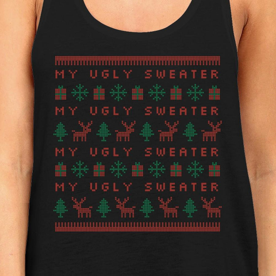 My Ugly Sweater Pattern Womens Black Tank Top