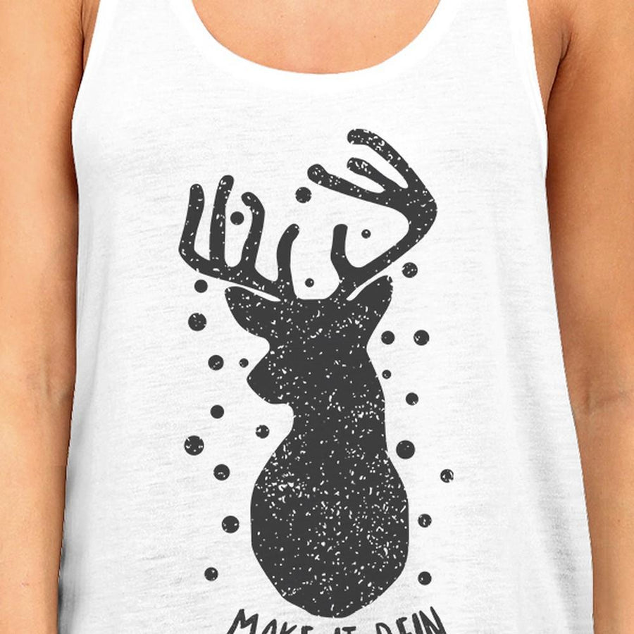 Make It Rein Vintage Reindeer Womens White Tank Top