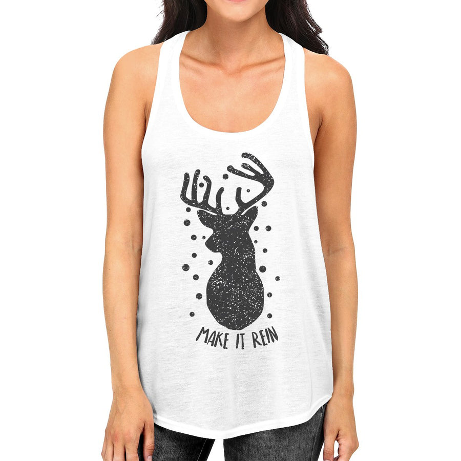 Make It Rein Vintage Reindeer Womens White Tank Top