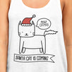 Meowy Catmas Santa Cat Is Coming Womens White Tank Top