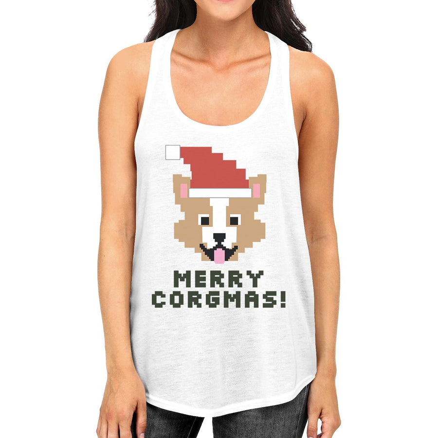 Merry Corgmas Corgi Womens White Tank Top