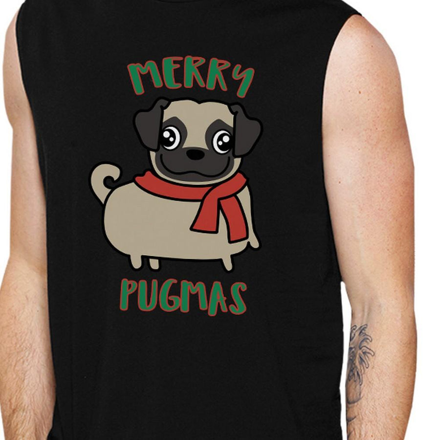 Merry Pugmas Pug Mens Black Muscle Top