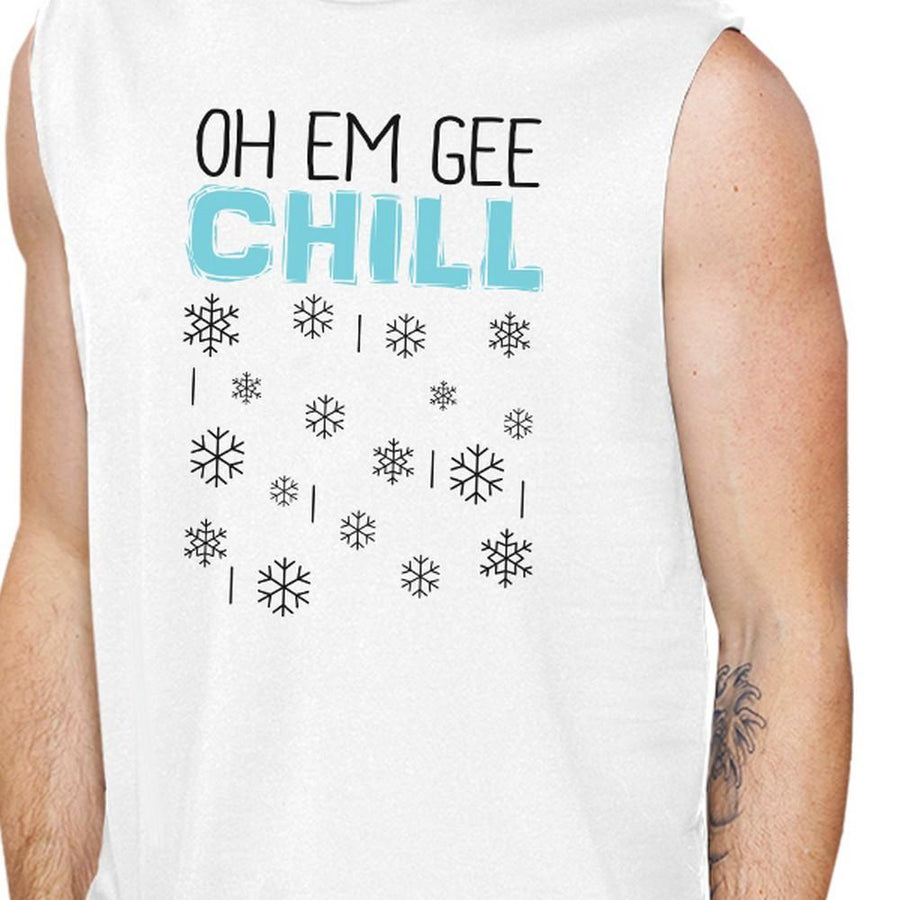 Oh Em Gee Chill Snowflakes Mens White Muscle Top