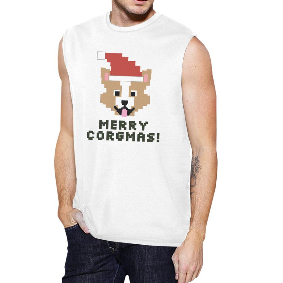 Merry Corgmas Corgi Mens White Muscle Top