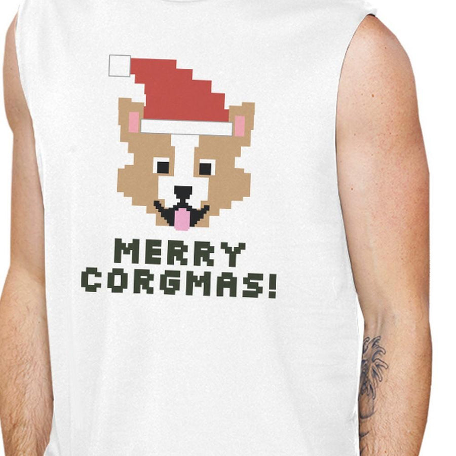 Merry Corgmas Corgi Mens White Muscle Top