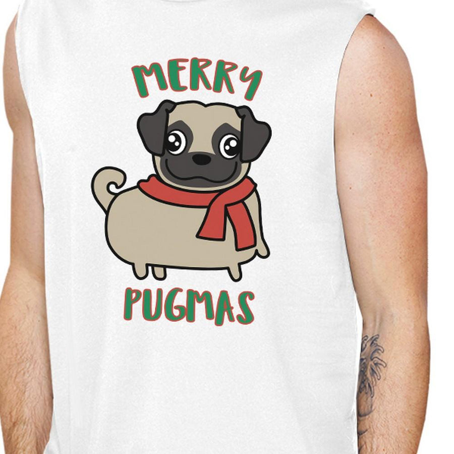 Merry Pugmas Pug Mens White Muscle Top