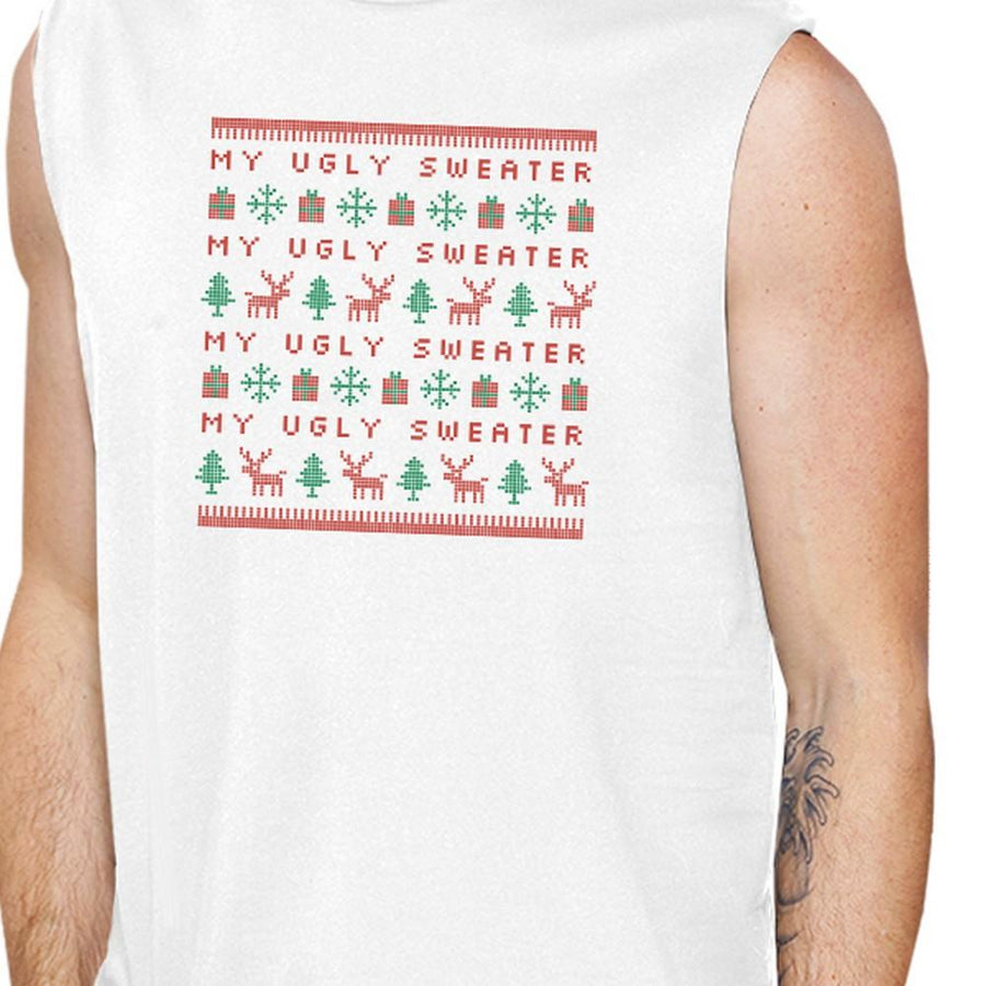 My Ugly Sweater Pattern Mens White Muscle Top