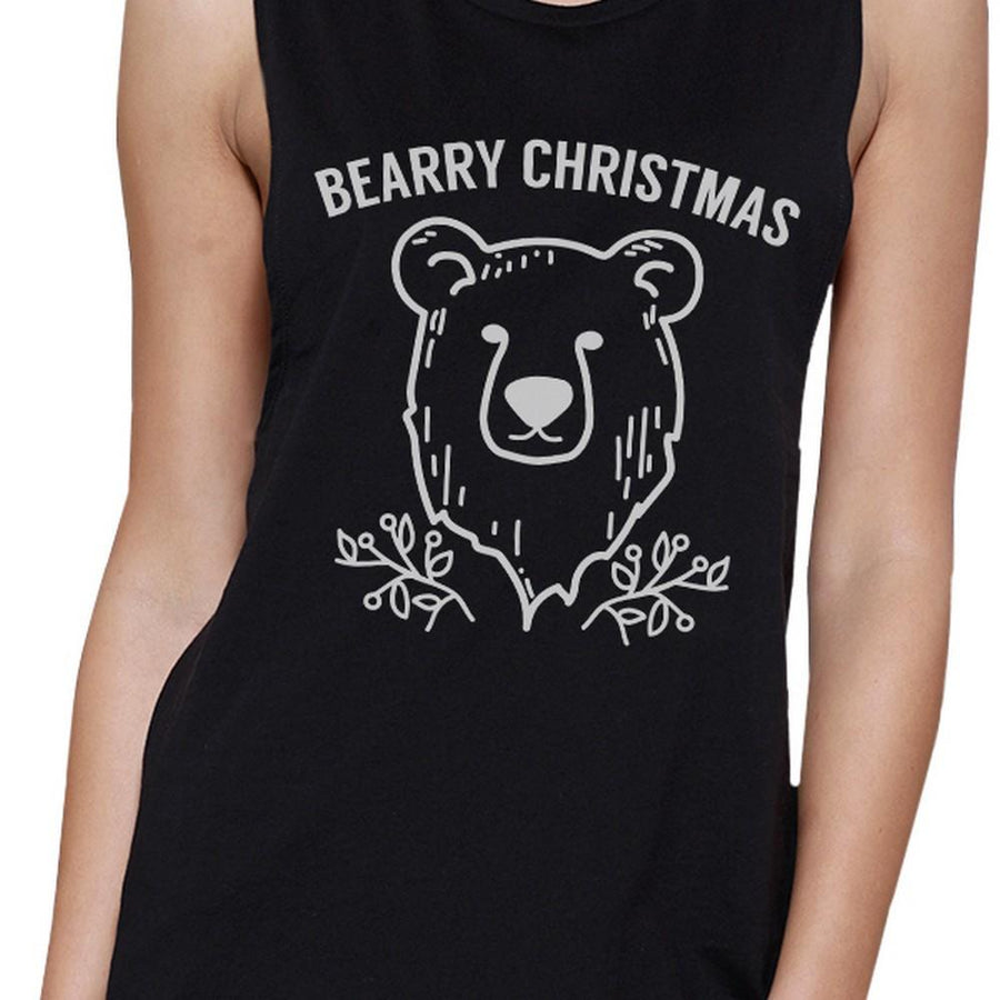 Bearry Christmas Bear Womens Black Muscle Top