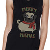 Merry Pugmas Pug Womens Black Muscle Top