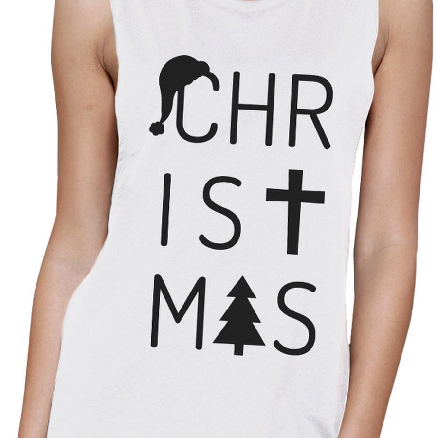 Christmas Letters Womens White Muscle Top