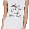 Meowy Catmas Santa Cat Is Coming Womens White Muscle Top