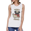 Merry Pugmas Pug Womens White Muscle Top