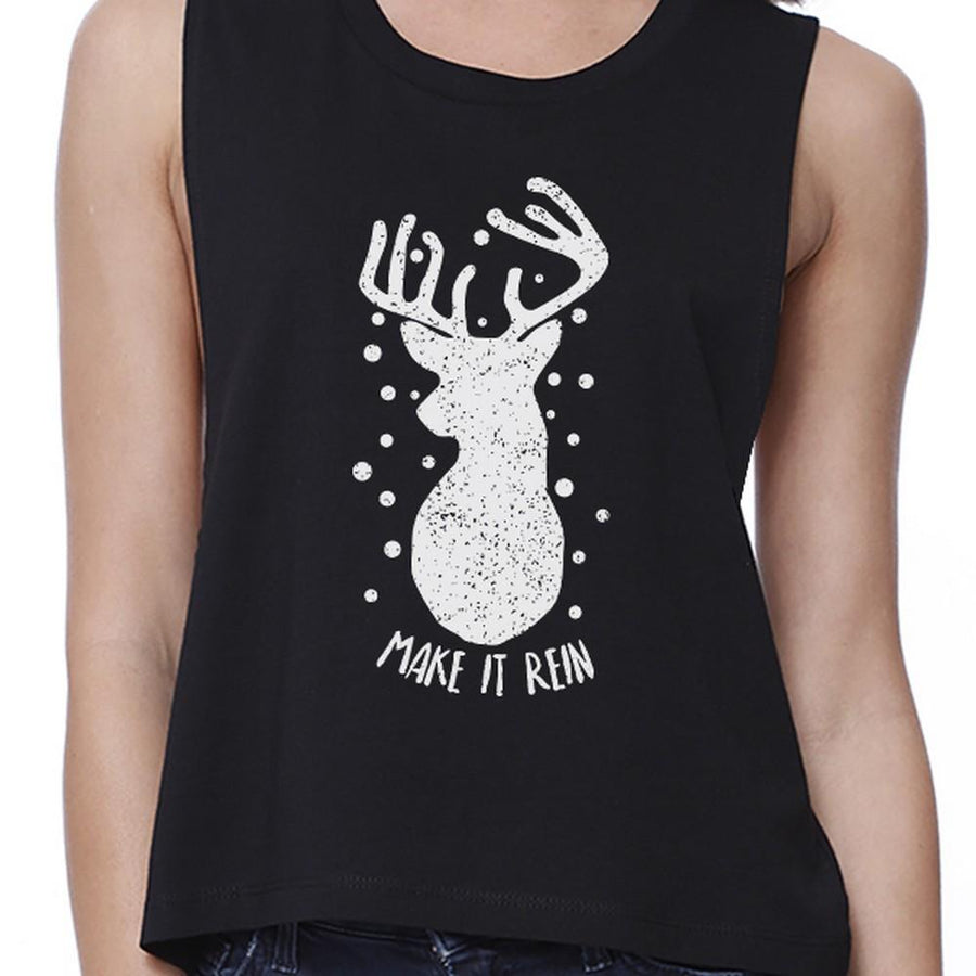 Make It Rein Vintage Reindeer Womens Black Crop Top