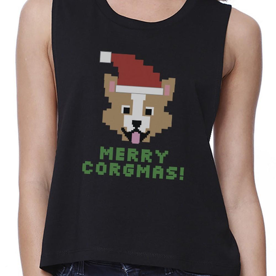 Merry Corgmas Corgi Womens Black Crop Top