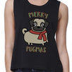 Merry Pugmas Pug Womens Black Crop Top