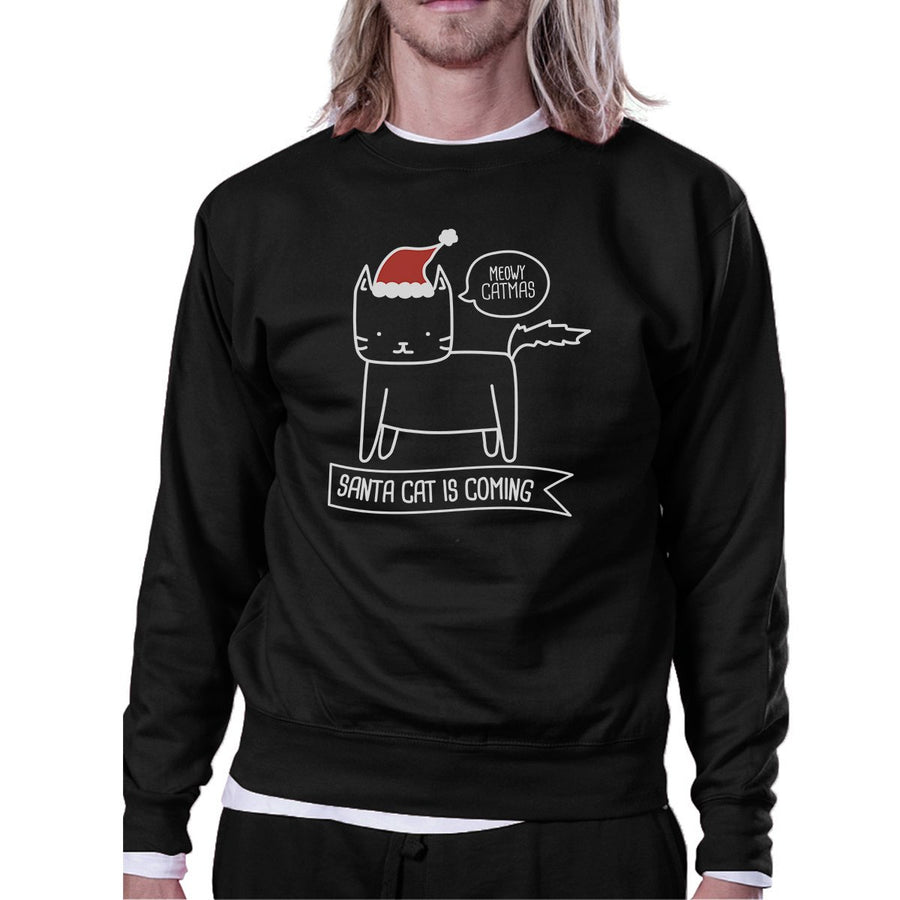 Meowy Catmas Santa Cat Is Coming Black Sweatshirt