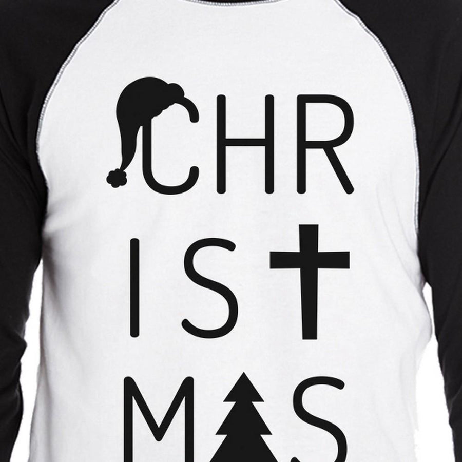 Christmas Letters Mens Black And White Baseball Shirt