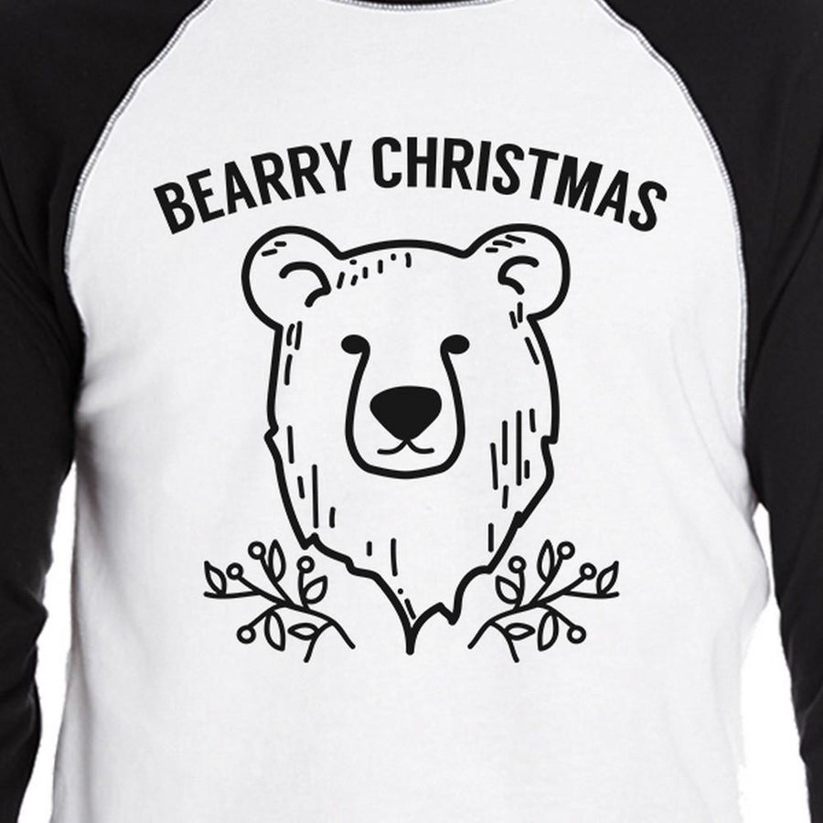 Bearry Christmas Bear Mens Black And White Baseball Shirt