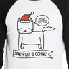 Meowy Catmas Santa Cat Is Coming Mens Black And White Baseball Shirt