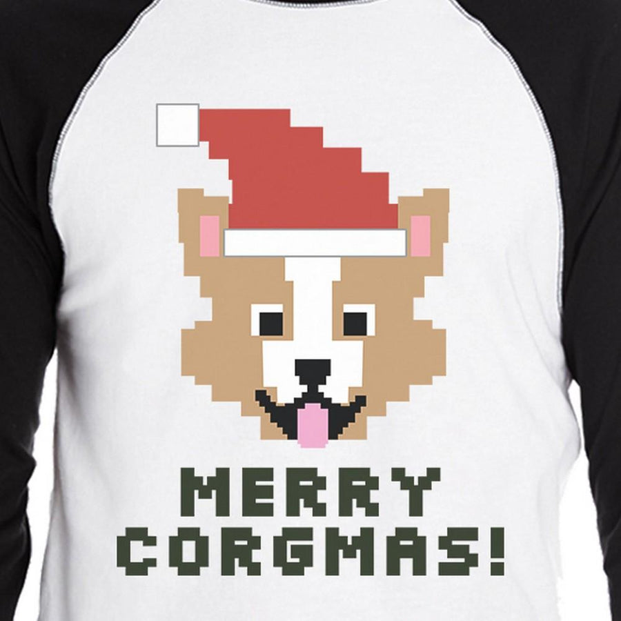 Merry Corgmas Corgi Mens Black And White Baseball Shirt