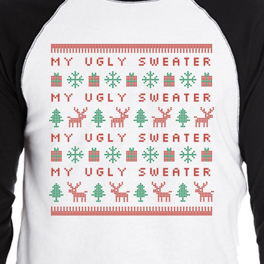 My Ugly Sweater Pattern Mens Black And White Baseball Shirt