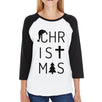 Christmas Letters Womens Black And White Baseball Shirt