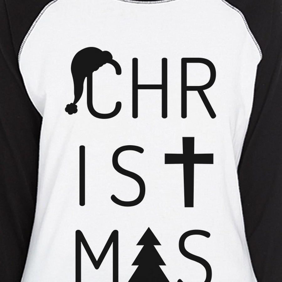 Christmas Letters Womens Black And White Baseball Shirt