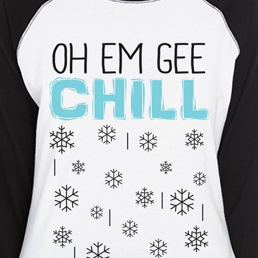 Oh Em Gee Chill Snowflakes Womens Black And White Baseball Shirt