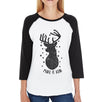 Make It Rein Vintage Reindeer Womens Black And White Baseball Shirt