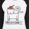 Meowy Catmas Santa Cat Is Coming Womens Black And White Baseball Shirt