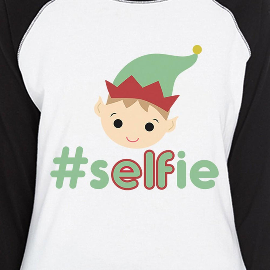 Hashtag Selfie Elf Womens Black And White Baseball Shirt