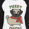 Merry Pugmas Pug Womens Black And White Baseball Shirt