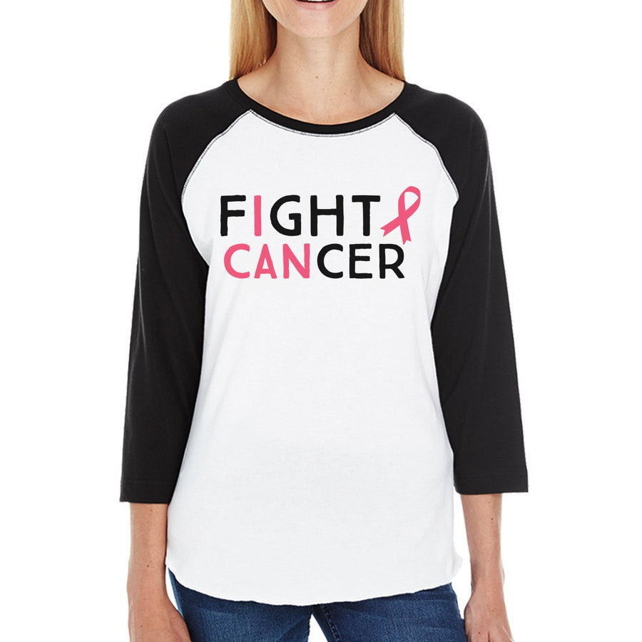 Fight Cancer I Can Womens Black And White Baseball Shirt