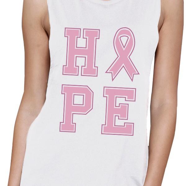 Hope Ribbon Womens White Muscle Top