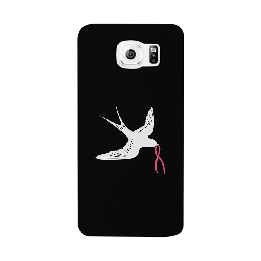 Pink Ribbon And Swallows Birds Black Phone Case