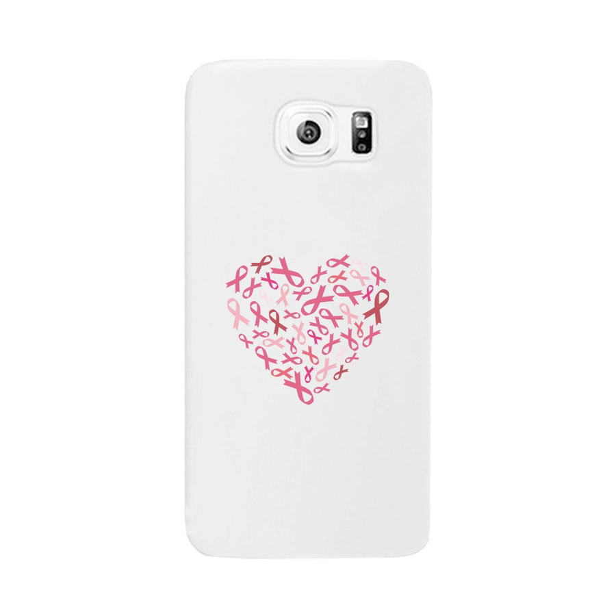 Pink Ribbon Heart White Phone Case