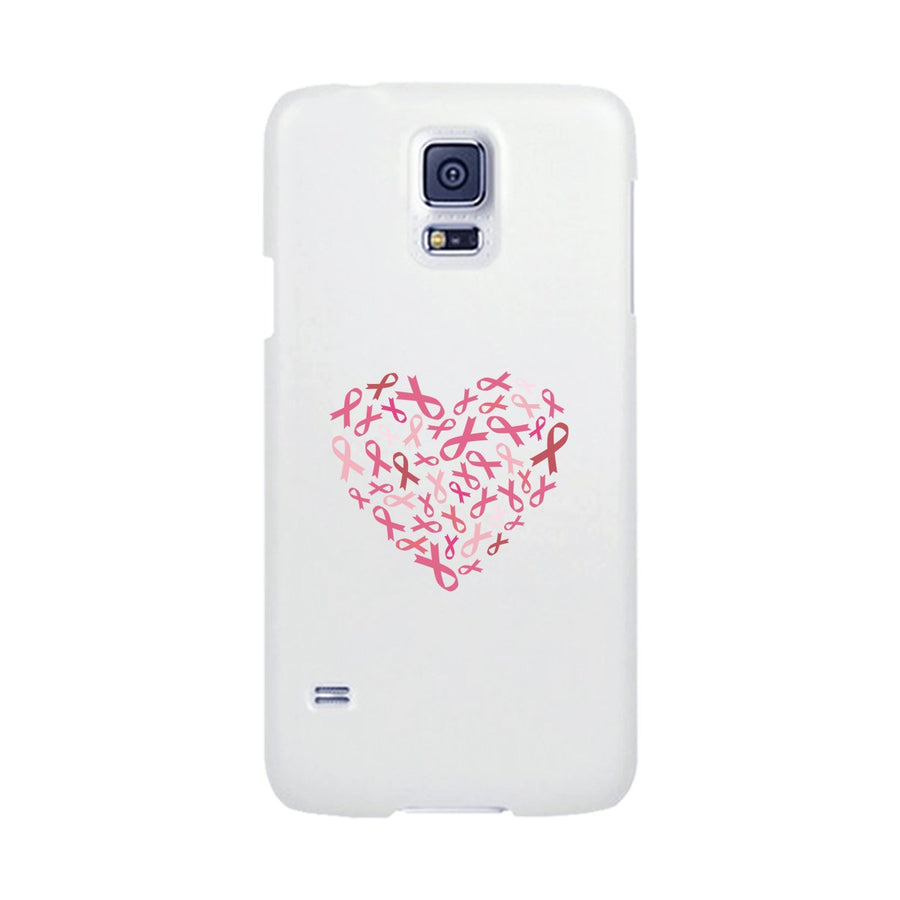 Pink Ribbon Heart White Phone Case