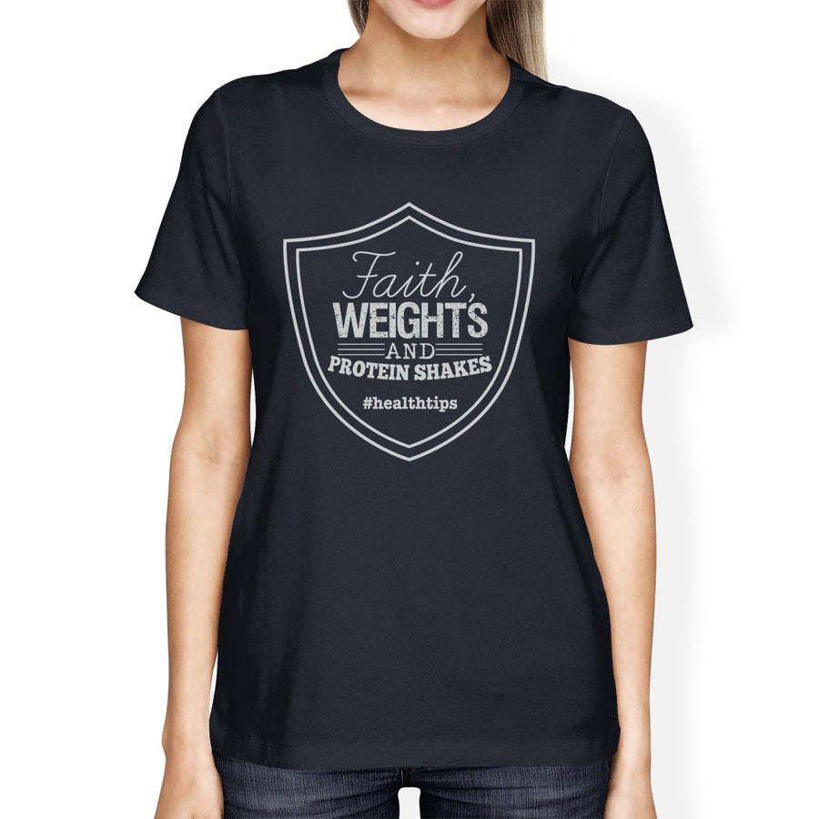 Faith Weights Womens Work Out Theme T-Shirt Humorous Fitness Gift