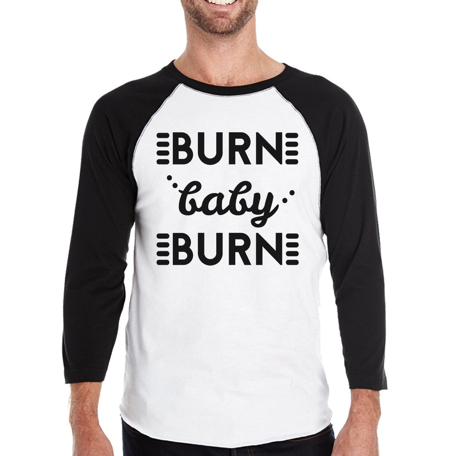 Burn Baby Mens Baseball Shirt Funny Workout Raglan Tee Funny Gift