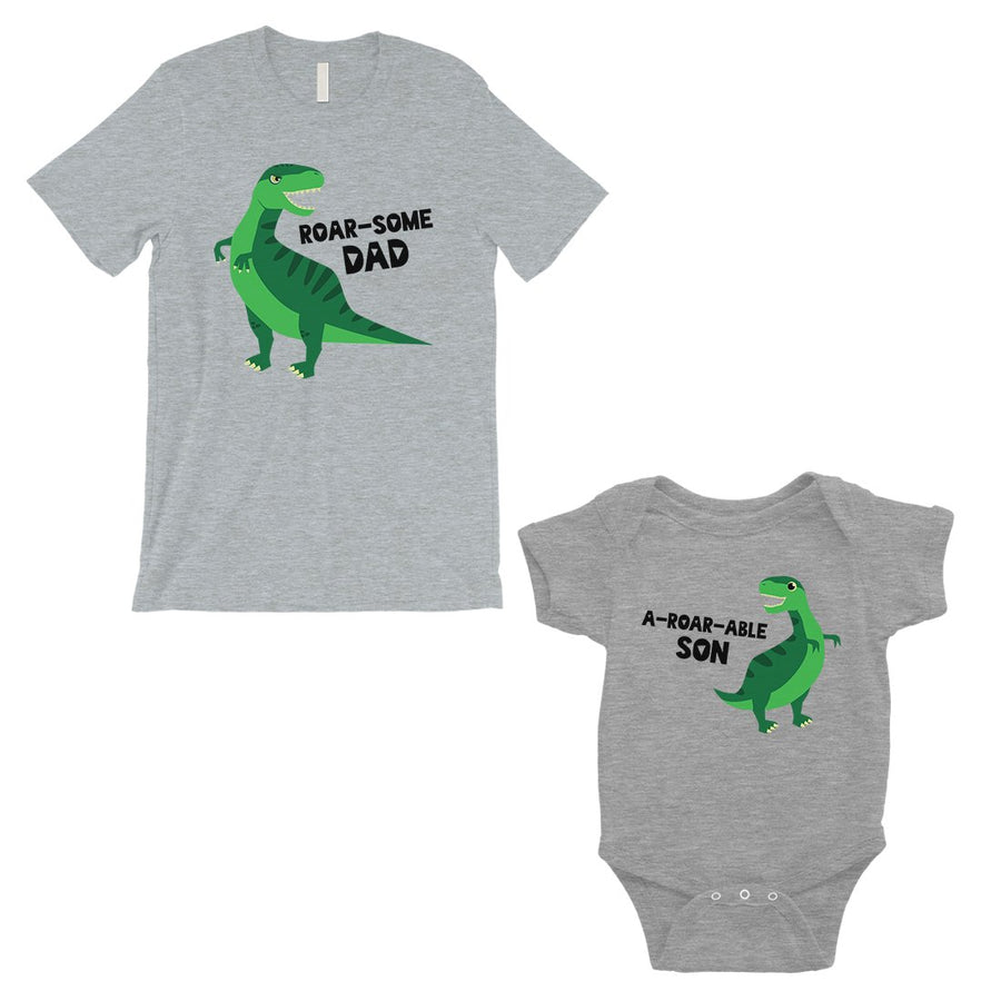 Roarsome Aroarable Dino Dad and Baby Matching Outfits Grey