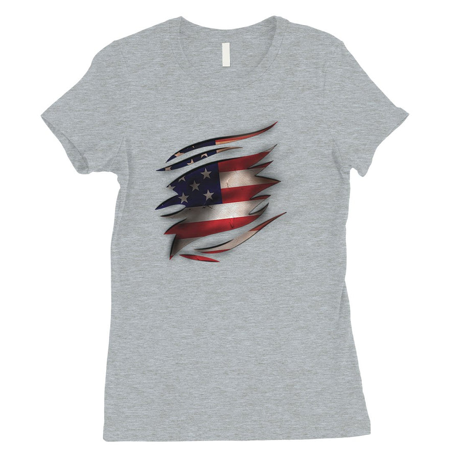 American Flag Ripped Womens T-Shirt Cute 4th of July Shirts For Her