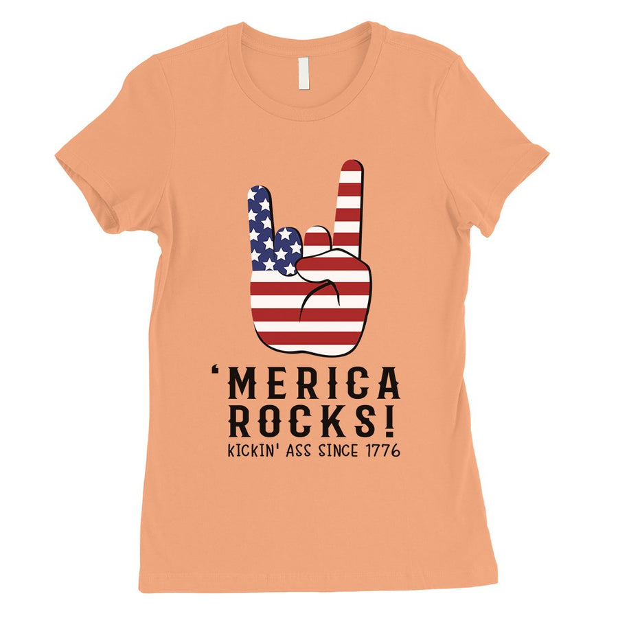 Merica Rocks Womens Cute Graphic T-Shirt Funny 4th of July Outfit