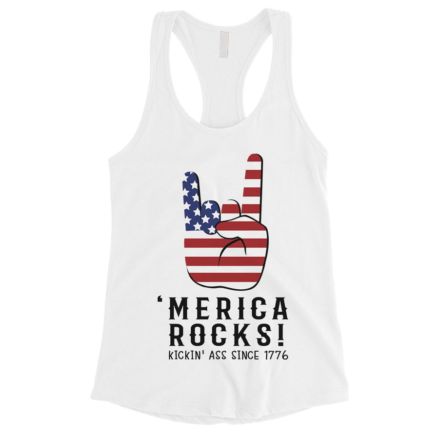 Merica Rocks Womens Cute Graphic Tank Top For 4th Of July Outfit