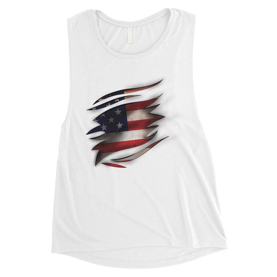 American Flag Ripped Womens Cute Muscle Tank Top For 4th of July