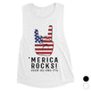 Merica Rocks Womens Cute Graphic Muscle Tee For 4th Of July Outfit