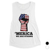 Merica We Strong Womens Workout Muscle Tee Cute 4th Of July Outfits