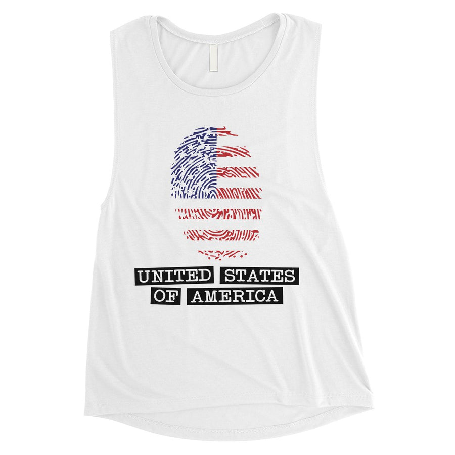 Fingerprint USA Flag Womens Muscle Tee Cute 4th of July Outfit Gift